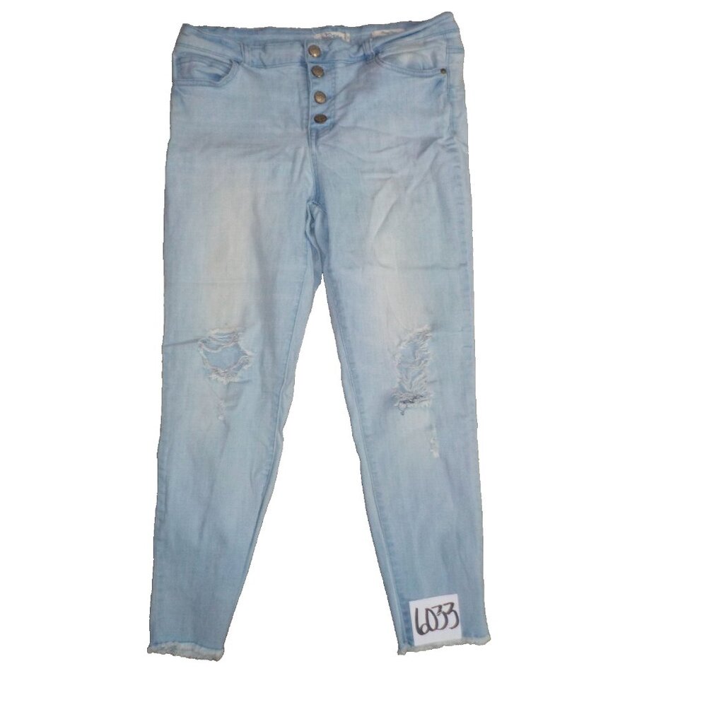 Wild Blue Skinny Crop Blue Denim Button Fly Jeans Womens Size 13 (33 x 25)